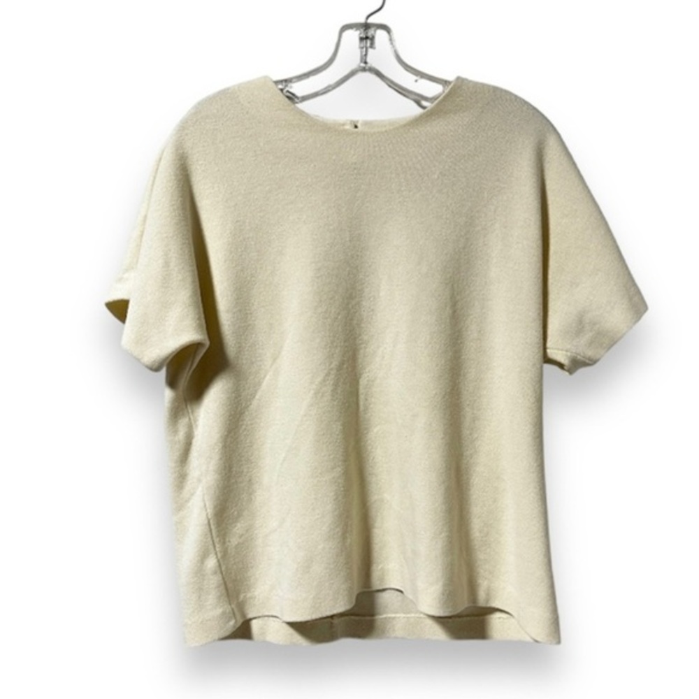 Vintage 70s Graff California Beige Short Sleeve Knit Top Women’s Size 12 Retro